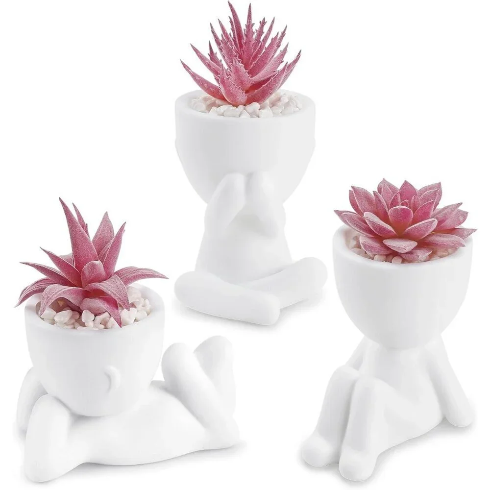 Rose 3pcs Fake Succulents Pink Plants Artificial Bathroom Bedroom Home Decor
